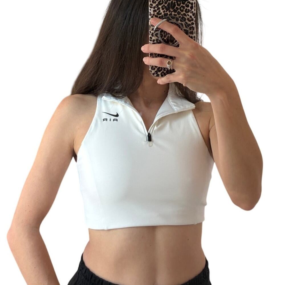 Nike Air Dri-FIT White Swoosh Mock Zip Sports Bra Top Size M
